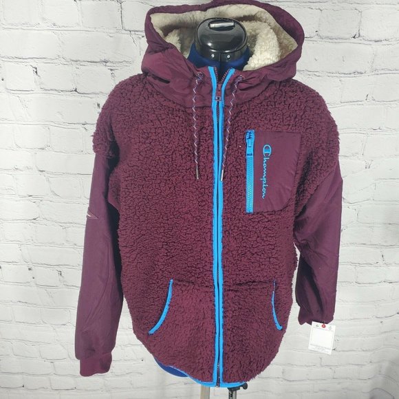 Champion Women's Size M Dark Berry Hooded Fleece Sherpa Jacket - Picture 2 of 12